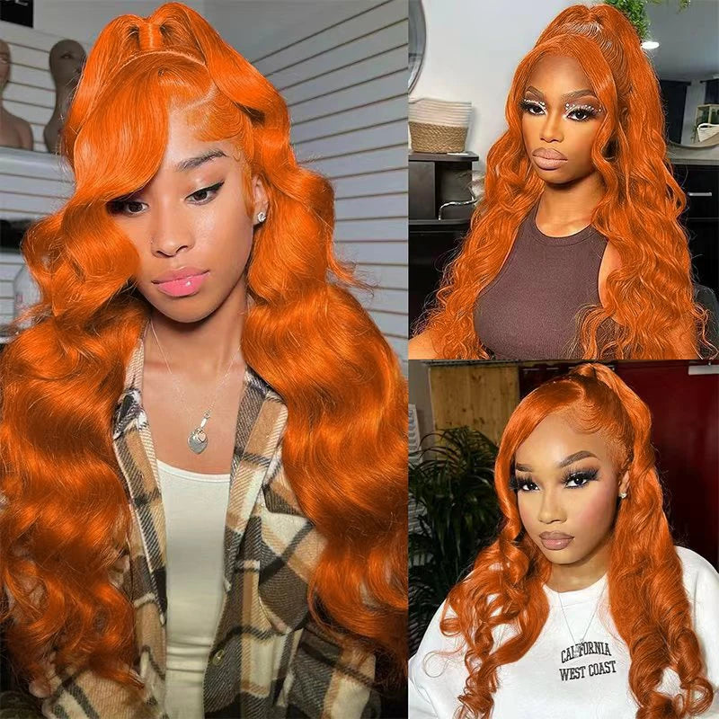 Ginger Orange #350 Body Wave 13x6 Transparent Lace Front Wig – Pre-Plucked Natural Hairline