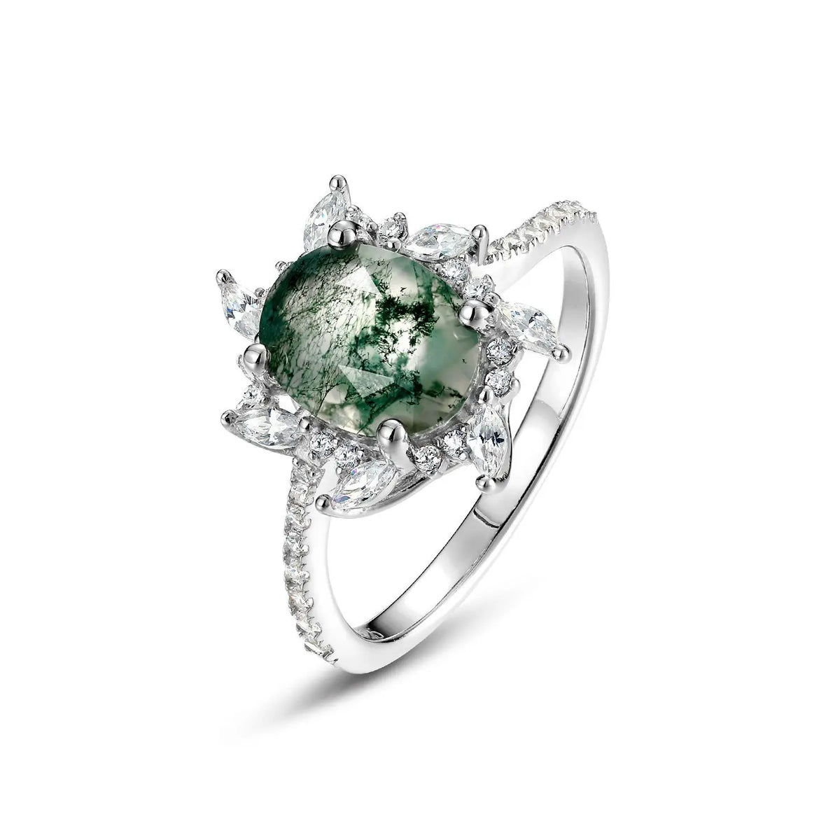 ALLNOEL Natural 6*8mm Green Moss Agate 925 Sterling Silver Rings For Women Water Drop Gemstone Engagement Gifts Healing Jewelry