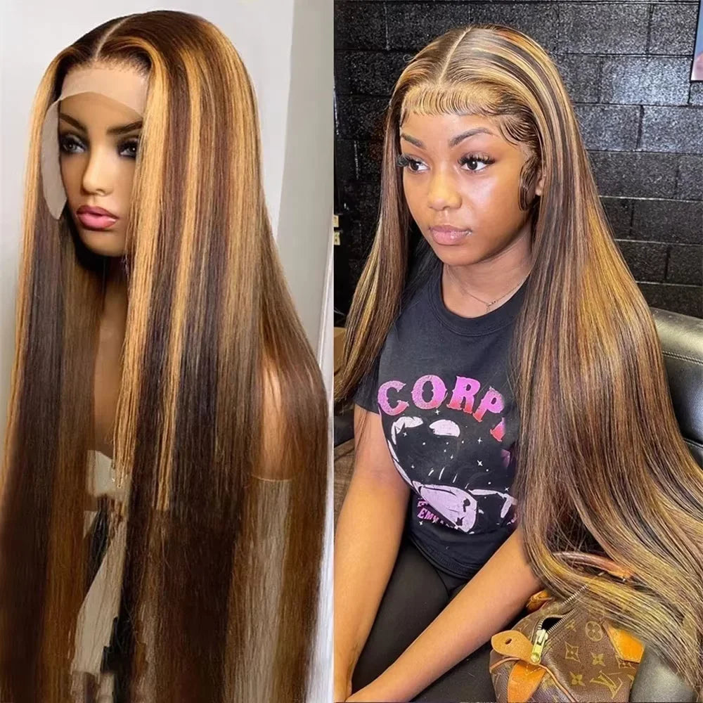 P4/27 Highlight Straight HD Lace Frontal Wig – Pre-Plucked 13x4 & 13x6, 200%