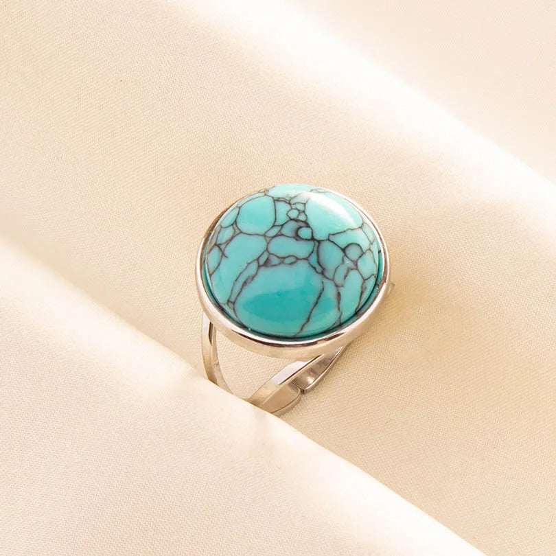 1pc Stainless Steel Boho Turquoise Open Finger Rings Trendy Adjustable Women Ethnic Multi Layers Stackable Anillos Jewelry