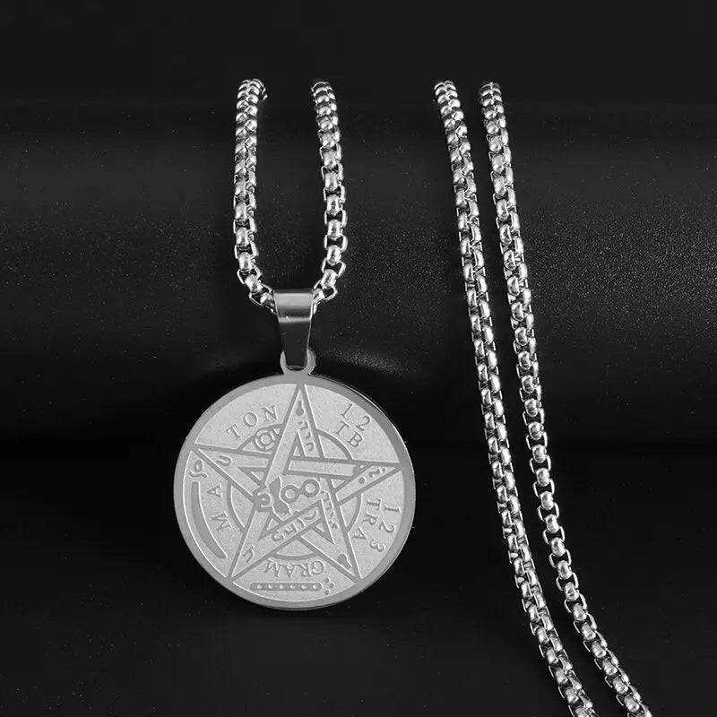 Stainless Steel 7 Archangel Seal Necklace Men's Solomon Kabbalah Seal Pendant Supernatural Protection Amulet Magical Jewelry