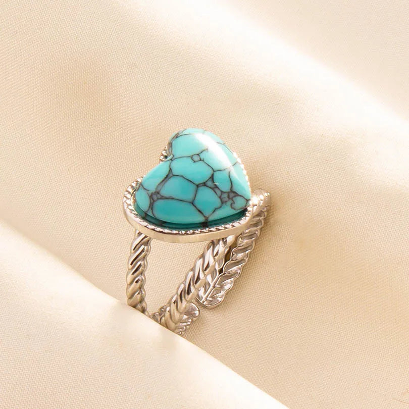 1pc Stainless Steel Boho Turquoise Open Finger Rings Trendy Adjustable Women Ethnic Multi Layers Stackable Anillos Jewelry