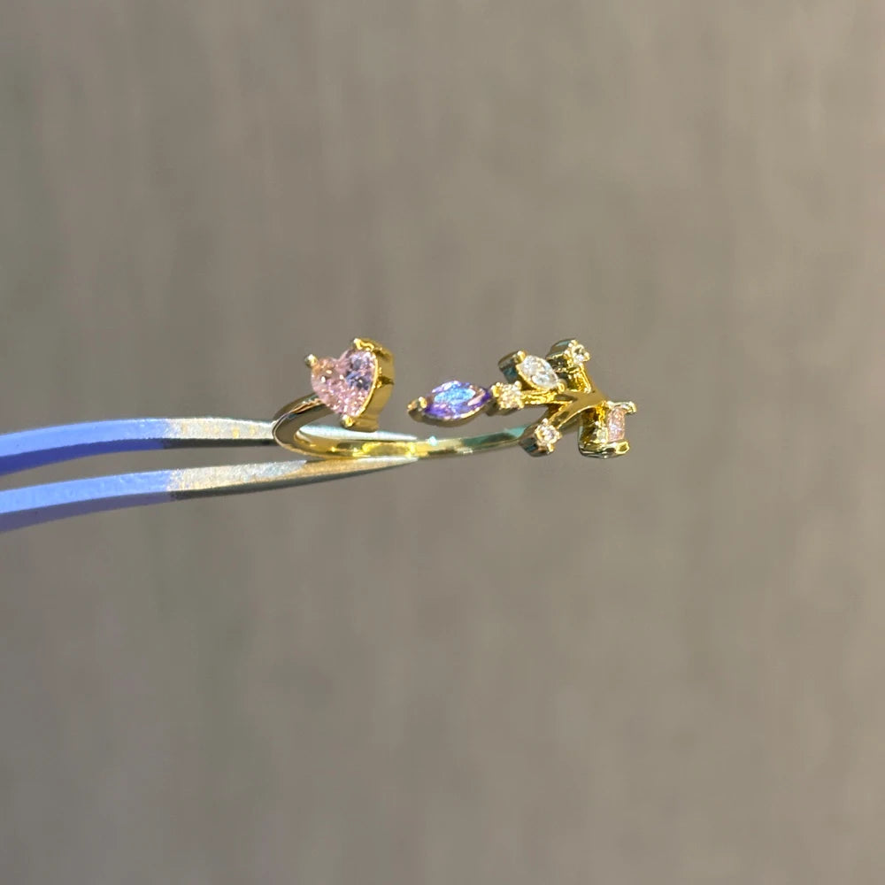 100 styles 14K Gold Plated Color Zircon Flower Crown Bow Open Ring Women Adjustable Stackable Finger Rings Wedding Jewelry Gift