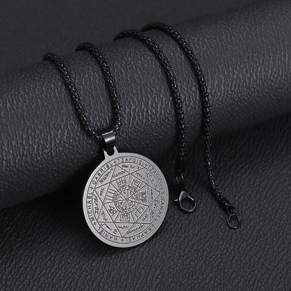 Stainless Steel 7 Archangel Seal Necklace Men's Solomon Kabbalah Seal Pendant Supernatural Protection Amulet Magical Jewelry