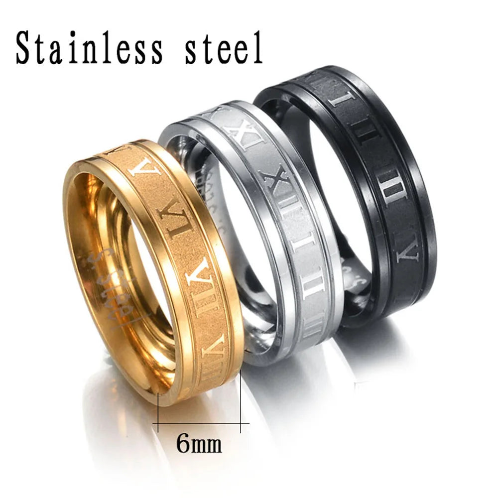 UAGE 2020 Vintage Roman Numerals Men Rings Temperament Fashion 6mm Width Stainless Steel Rings For Men Jewelry Gift