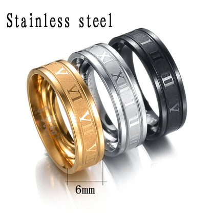 UAGE 2020 Vintage Roman Numerals Men Rings Temperament Fashion 6mm Width Stainless Steel Rings For Men Jewelry Gift