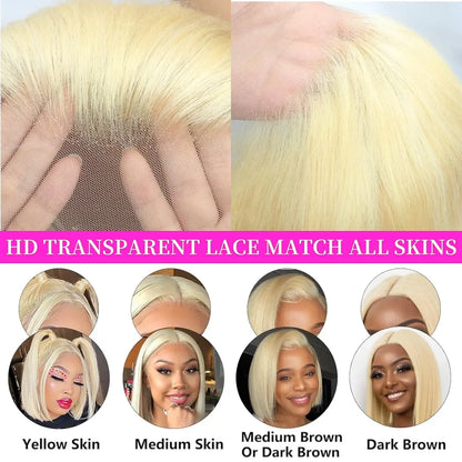613 Honey Blonde Short Bob Wig – 8–14 Inch Pre-Plucked 13x6 HD Lace Front, Bone Straight