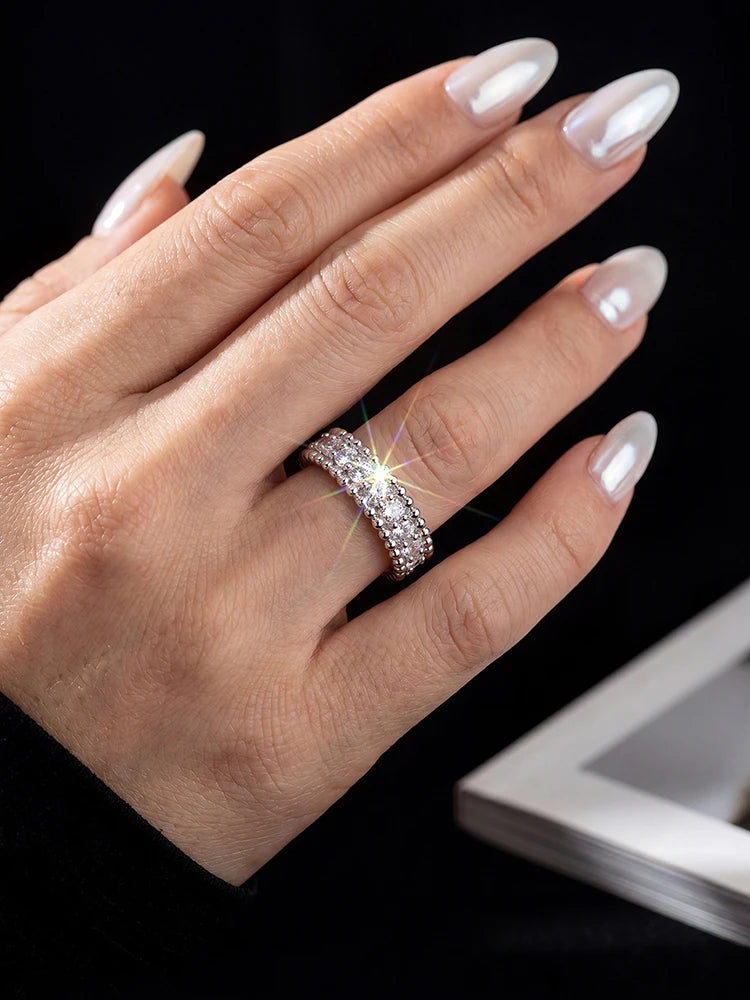 Luxury Full Real Round Moissanite Diamond Geometry Rings for Women Anniversary Wedding 925 Sterling Silver Fine Jewelry