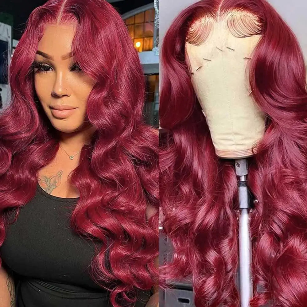 99J Burgundy Wet & Wavy Body Wave HD Lace Front Wig – 13x4 Colored Human Hair