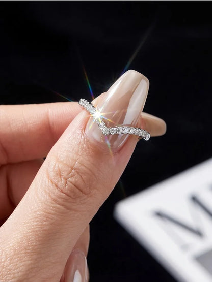 GRA V-Shaped Moissanite Shining Rings For Women 925 Sterling Silver With White Golden Pure Diamond Engagement Wedding Jewelry