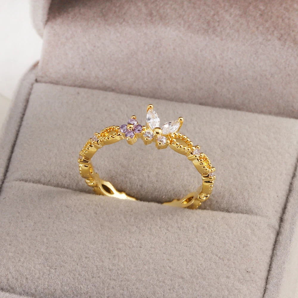 100 styles 14K Gold Plated Color Zircon Flower Crown Bow Open Ring Women Adjustable Stackable Finger Rings Wedding Jewelry Gift
