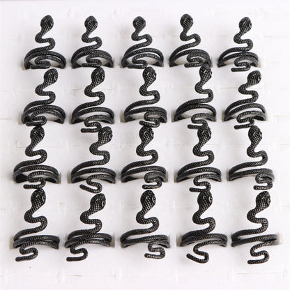 10pcs/lot Men Retro Punk Snake Rings For Women Antique Siver Color Opening Adjustable Jewelry Party Gifts