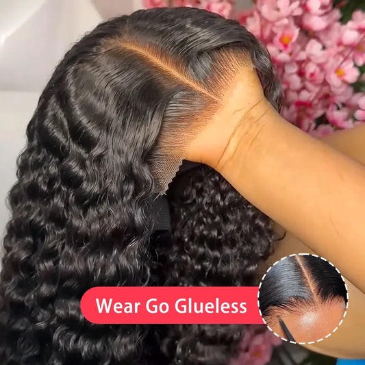 Deep Wave 13x6 HD Lace Frontal Wig – 13x4 Curly & 5x5 Glueless, 250% Density 30–40 Inch
