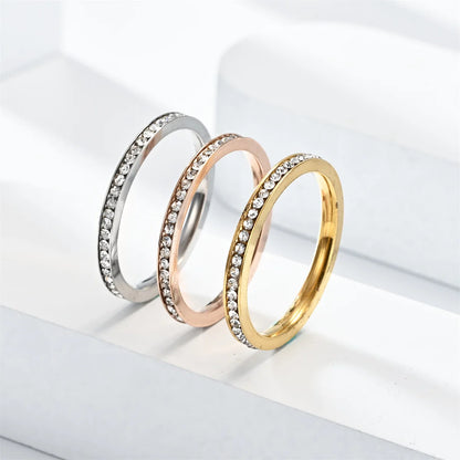 2mm Iced Out Bling Ring Female Silver Plated Stainless Steel Cubic Zircon Wedding Engagement Rings for Women Jewelry Gift