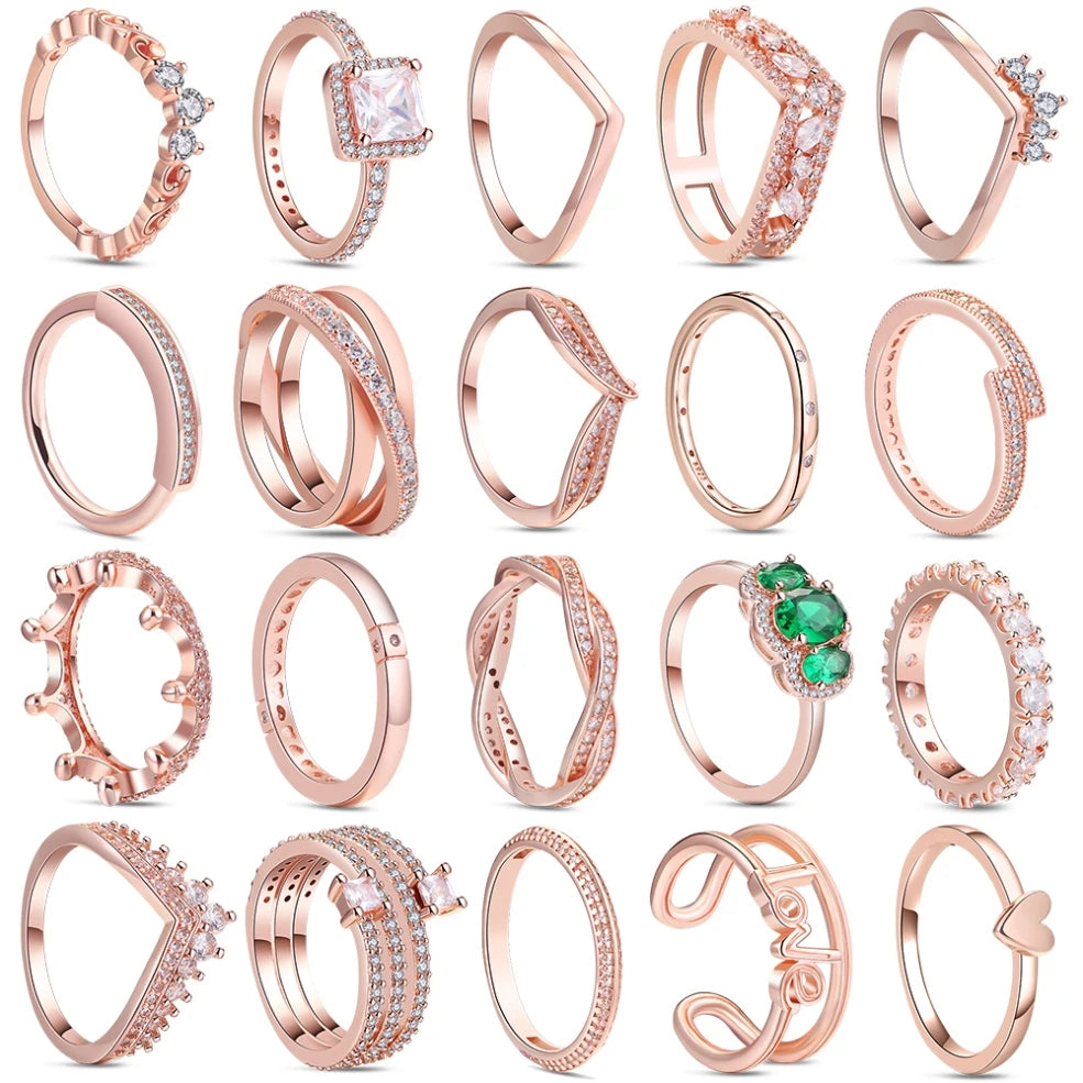 925 Sterling Silver Original Rose Gold Plated Fashion Women Ring Flower Green Zircon Design Jewelry Exquisite Wedding Gift Rings