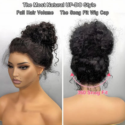 360 HD Full Lace Deep Wave Curly Wig – Invisible Strap Glueless, Pre-Plucked Water Wave
