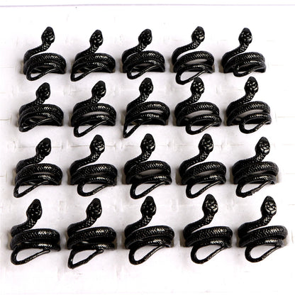 10pcs/lot Men Retro Punk Snake Rings For Women Antique Siver Color Opening Adjustable Jewelry Party Gifts