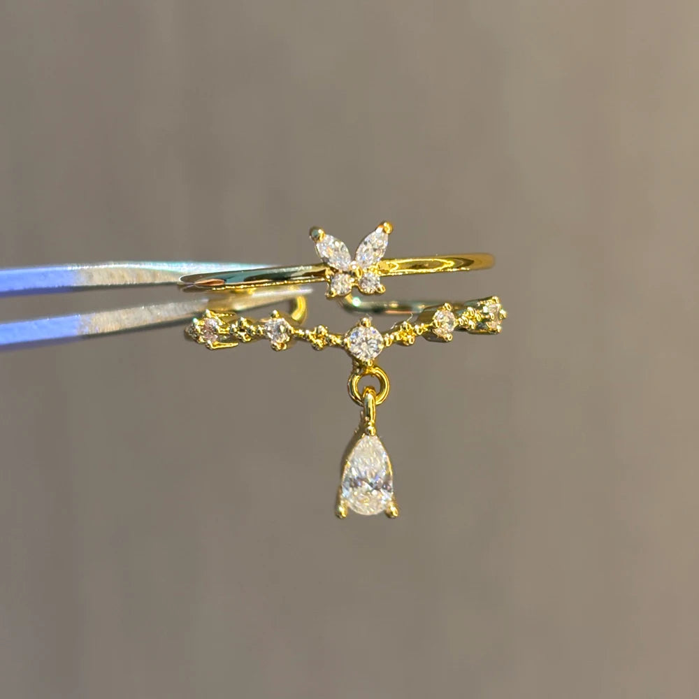 100 styles 14K Gold Plated Color Zircon Flower Crown Bow Open Ring Women Adjustable Stackable Finger Rings Wedding Jewelry Gift