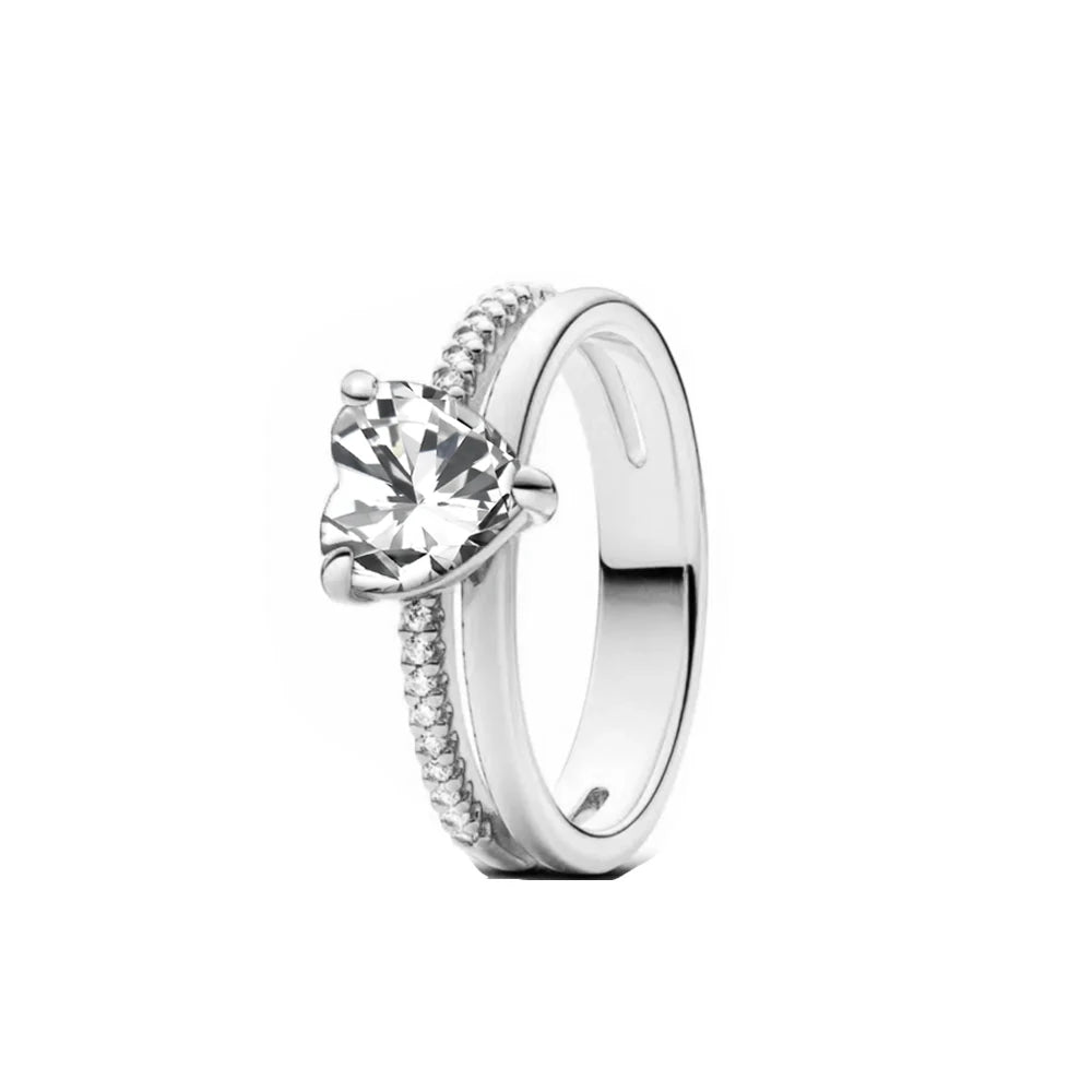 925 Silver Women Jewerly Accessories Ring Size 6 7 8 9 Pink Heart CZ Stone Red Black Rings DIY Birthday Gift Party