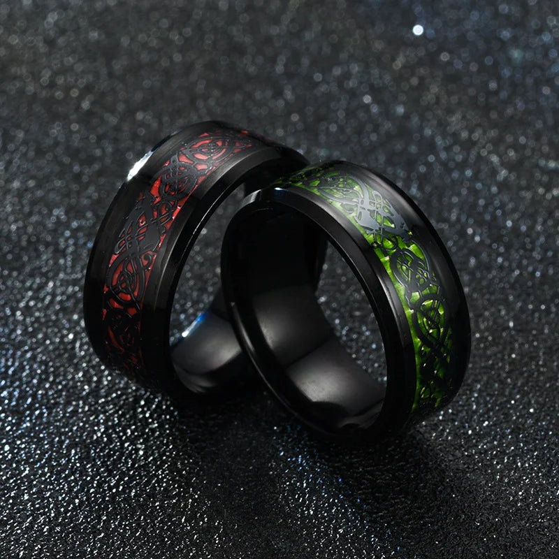 Classic 8mm Black Tungsten Wedding Celtic Dragon Rings For Men Fashion Stainless Steel Purple Carbon Fiber Ring Party Jewelry