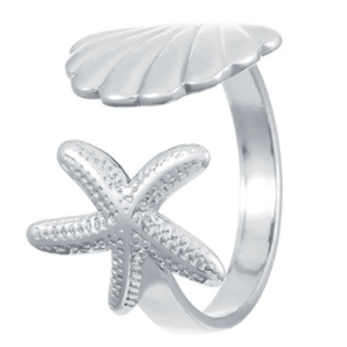 MHS.SUN Ocean Style Stainless Steel Starfish Shell Rings For Women Men Vintage Gold Plated Open Ring Summer Beach Jewelry