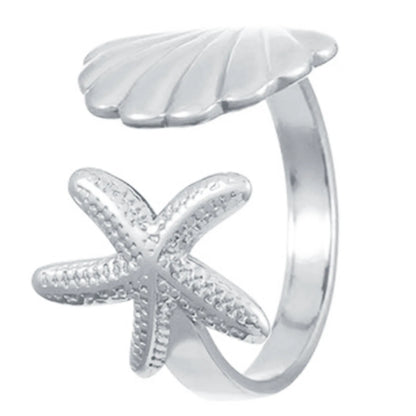 MHS.SUN Ocean Style Stainless Steel Starfish Shell Rings For Women Men Vintage Gold Plated Open Ring Summer Beach Jewelry
