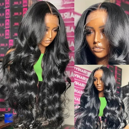 Natural Black Body Wave 13x4 Lace Frontal Wig – HD Transparent Pre-Plucked, 180% Density