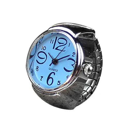 Punk Mini Quartz Watch Clock Finger Rings for Men Women Stainless Steel Elastic Strap Punk Couple Roman Ring Jewelry Gifts