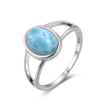 Vintage 925 Silver Natural Larimar Stone Ring Round Flower Shape Sky Blue Sea Water Ring Fine Jewelry Ring Gift For Women Men