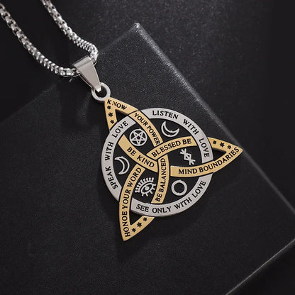 Stainless Steel Trinity Celtic Knot Nordic Rune Pendant Necklace Retro Ethnic Style Irish Knot Lucky Amulet Jewelry for Men