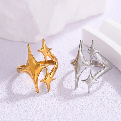 LATS Stainless Steel Y2K Celestial Star Open Rings for Women Men Unique Design Gold Silver Color Adjustable Ring Fashion Jewelry