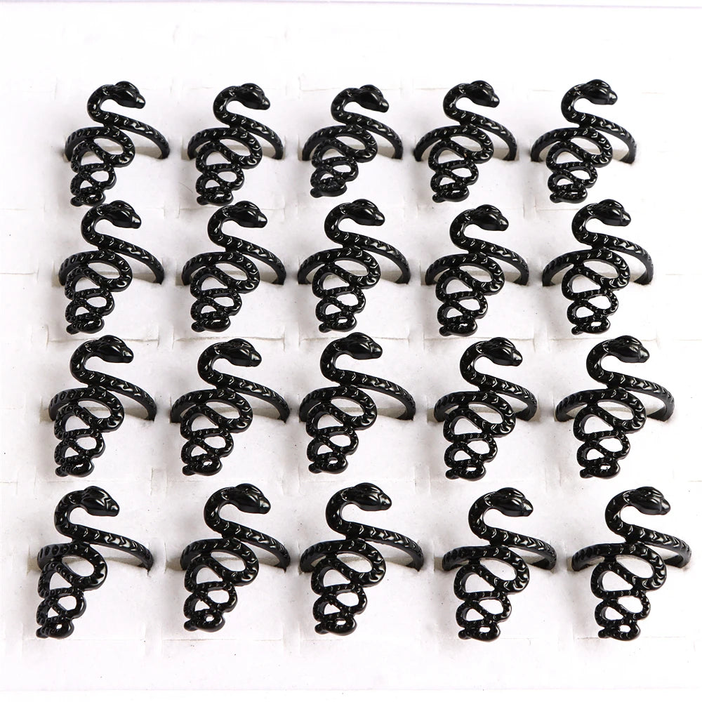10pcs/lot Men Retro Punk Snake Rings For Women Antique Siver Color Opening Adjustable Jewelry Party Gifts