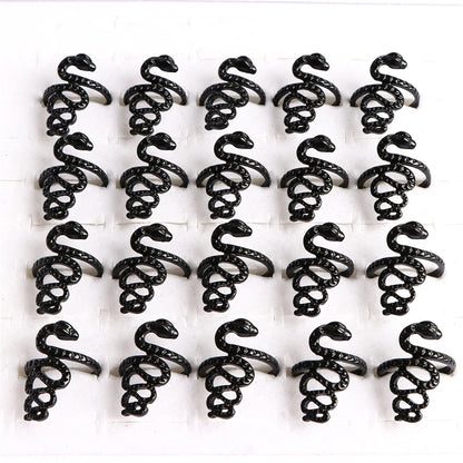 10pcs/lot Men Retro Punk Snake Rings For Women Antique Siver Color Opening Adjustable Jewelry Party Gifts