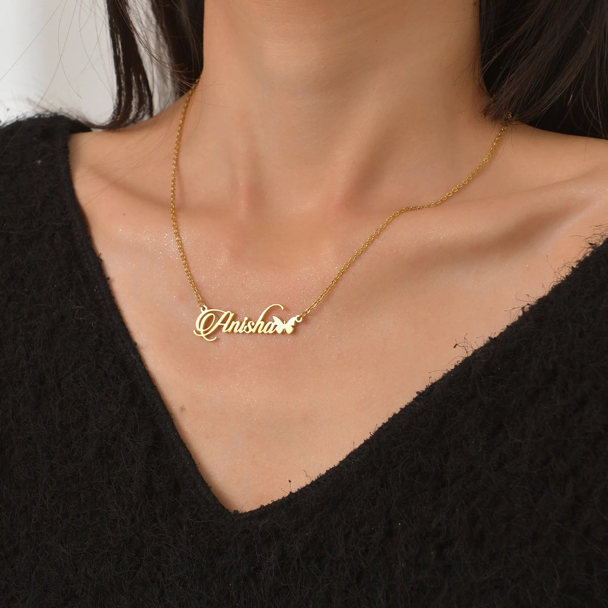 Atoztide Custom Name Necklace for Women with Butterfly Personalized Stainless Steel Jewelry Nameplate Choker Chain Birthday Gift