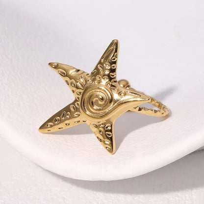 Bohemian Stainless Steel Ring Woman Vintage Jewelry Starfish Heart-Shaped Geometry Adjustable Open Rings Prom Accessories Gift