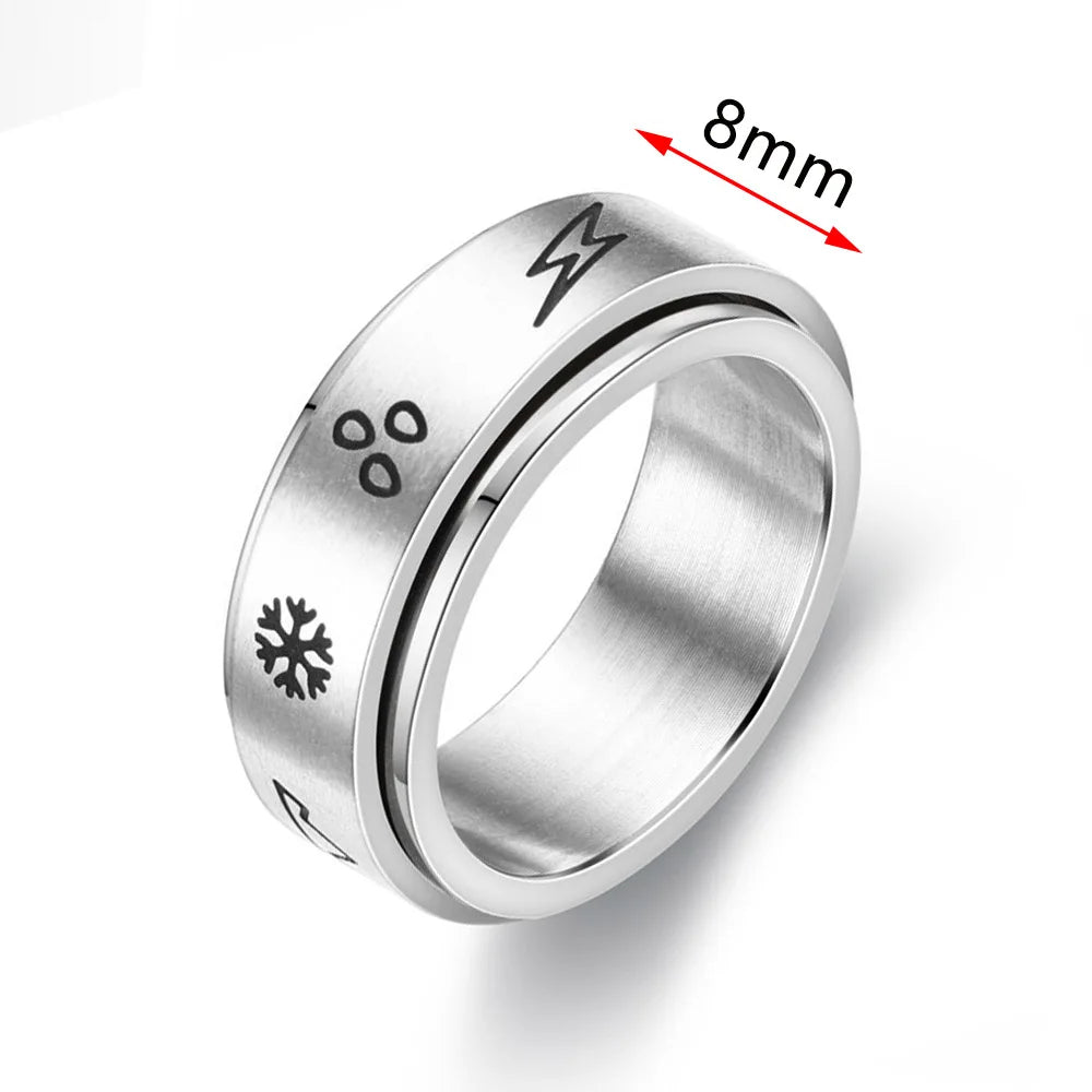 Fidget Spinner Anxiety Rings For Women Men Spinning Rotate Antistress Printing Stainless Steel Ring Accessories Trendy Jewelry