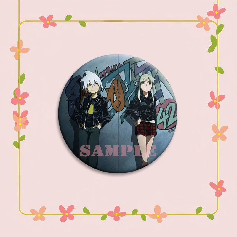 Anime Soul Eater Pins Round Creative Cartoon Badges Handmade Tinplate Brooches for Backpack Accessorys Exquisite Gifts