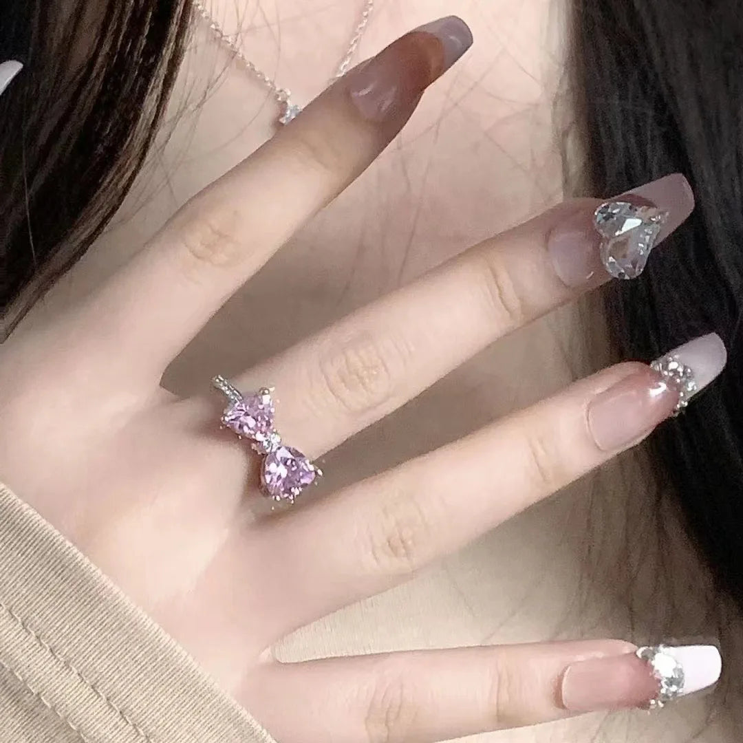 Crystal Rings Kpop Heart Adjustable Ring Irregular Geometry Punk Vintage Rings for Women Girls New Fashion Jewelry