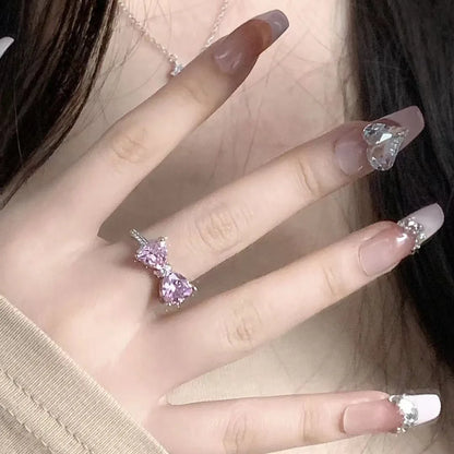 Crystal Rings Kpop Heart Adjustable Ring Irregular Geometry Punk Vintage Rings for Women Girls New Fashion Jewelry