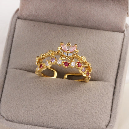 100 styles 14K Gold Plated Color Zircon Flower Crown Bow Open Ring Women Adjustable Stackable Finger Rings Wedding Jewelry Gift