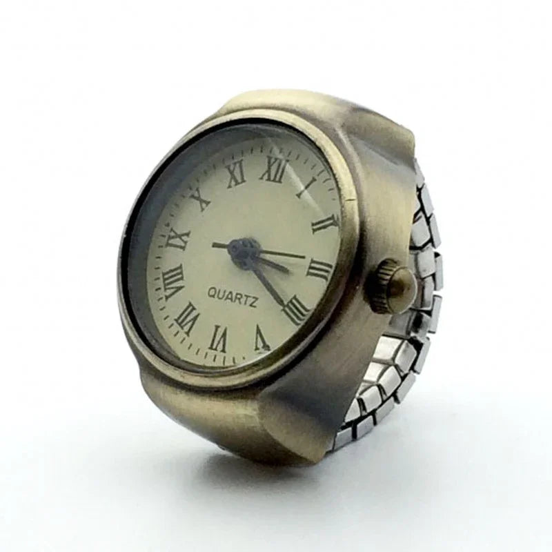 Punk Mini Quartz Watch Clock Finger Rings for Men Women Stainless Steel Elastic Strap Punk Couple Roman Ring Jewelry Gifts