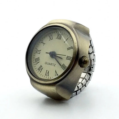 Punk Mini Quartz Watch Clock Finger Rings for Men Women Stainless Steel Elastic Strap Punk Couple Roman Ring Jewelry Gifts