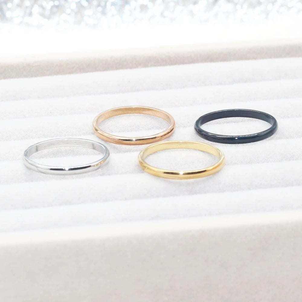 Minimalist Women Men Width 2MM Slim Rings Stainless Steel IP Plating No Easy Fade Good Quality Cheap Jewelry Gift