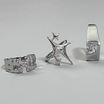 Punk Harajuku Y2K Shiny Star Cross Crystal Rings for Women Unisex Couple Engagement Ring Party Creative Jewelry