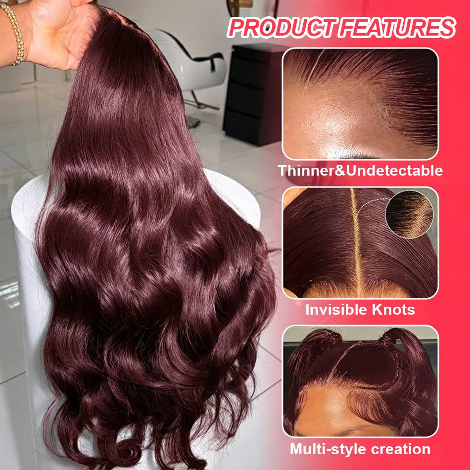 Reddish Brown Body Wave 13x6 HD Lace Frontal Wig – 250% Density, 28–40 Inch 13x4