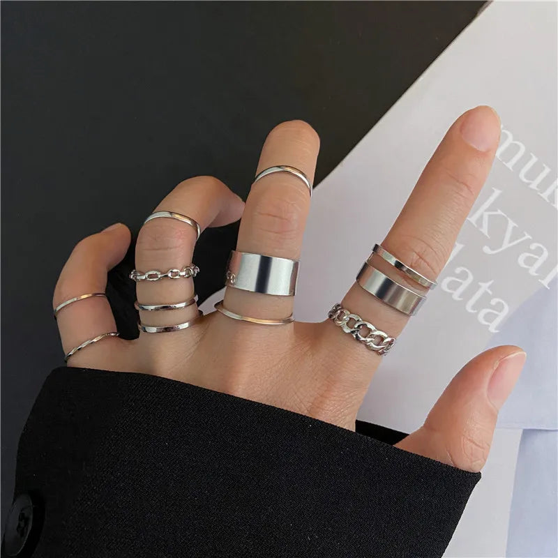 Boho Gold Color Cross Wide Rings Set For Women Girls Simple Chain Finger Tail Rings 2022 NEW Bijoux Jewelry Gifts Ring Female