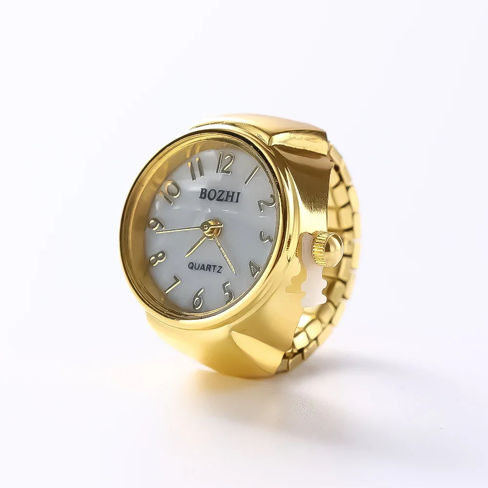 Punk Mini Quartz Watch Clock Finger Rings for Men Women Stainless Steel Elastic Strap Punk Couple Roman Ring Jewelry Gifts