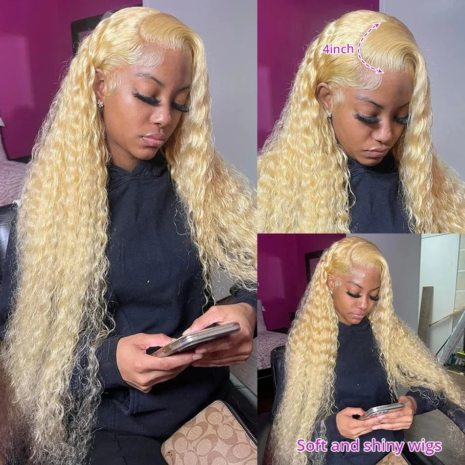 613 Blonde Water Deep Wave HD Lace Frontal Wig – Pre-Plucked 13x6 & 13x4, 30–38 Inch