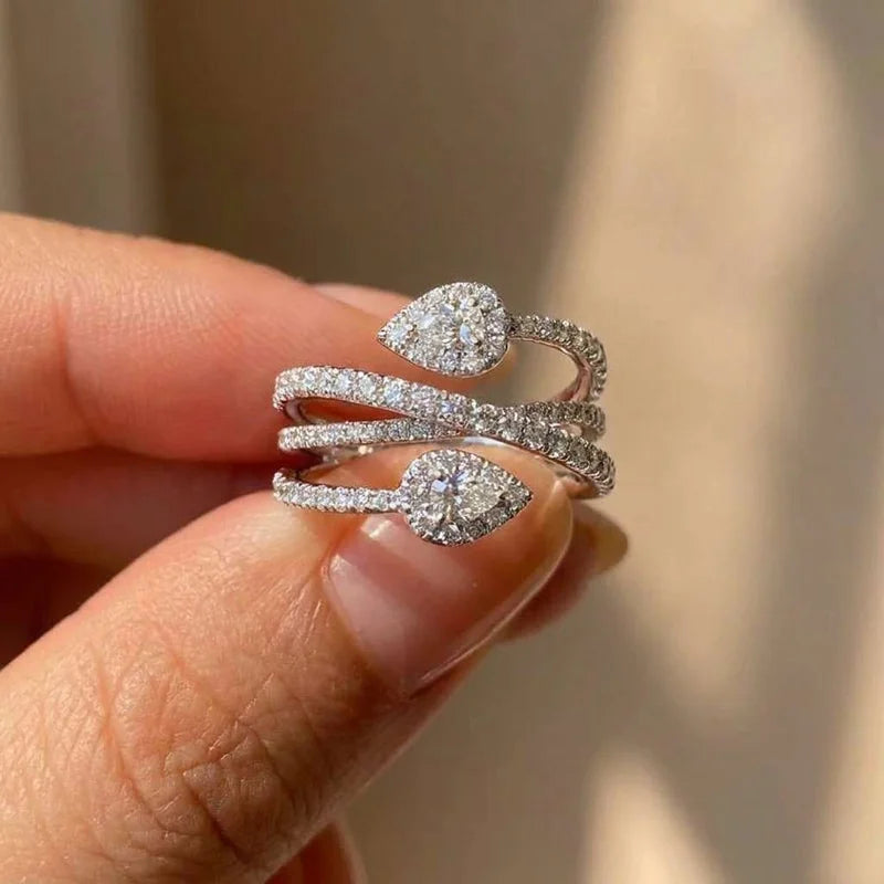 925 Sterling Silve Waterdrop Cross Zircon Paved Dainty Rings For Women Elegant Luxury Fashion Daily Party Engagement Jewelry