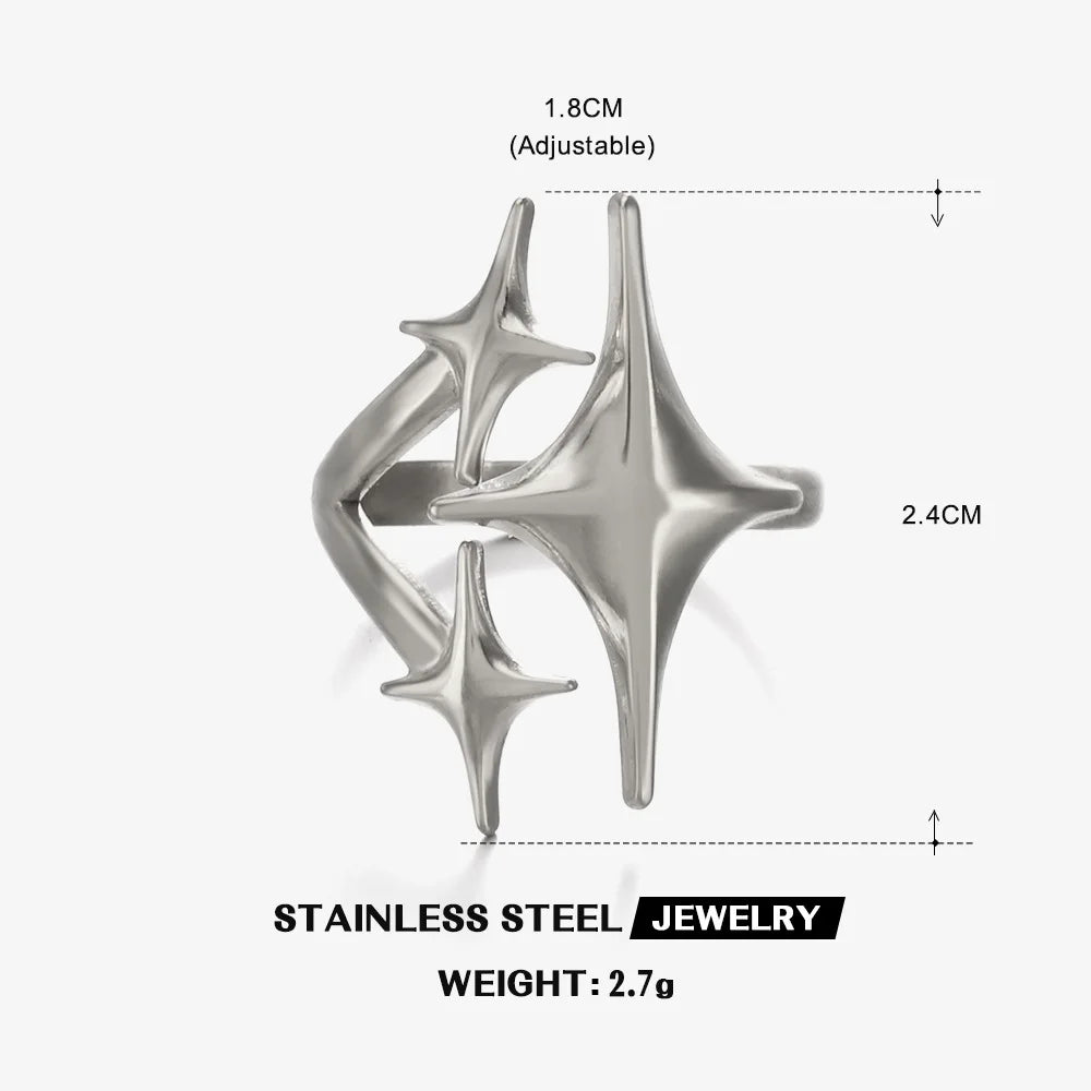 LATS Stainless Steel Y2K Celestial Star Open Rings for Women Men Unique Design Gold Silver Color Adjustable Ring Fashion Jewelry